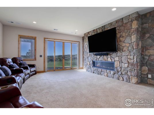 Home Theatre Room, Fireplace, Interior, Recessed Lighting, Stone Walls