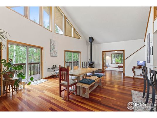 Dining room, Fireplace, Interior, Wood Texture Flooring