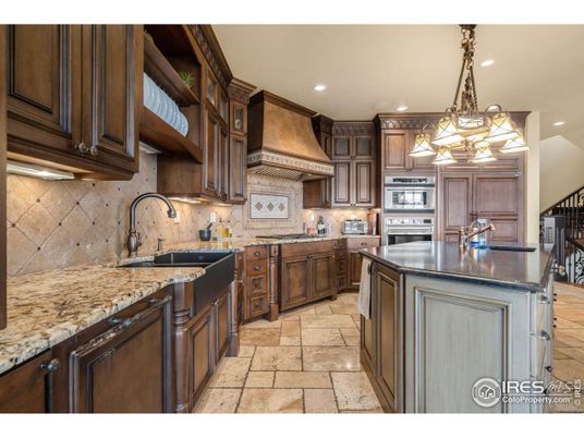 Chandelier, Interior, Kitchen, Pendant Lights, Recessed Lighting, Stainless Steel Appliances