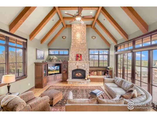 Fireplace, Interior, Living room, Stone Walls, Wooden Beams, Wood Texture Flooring