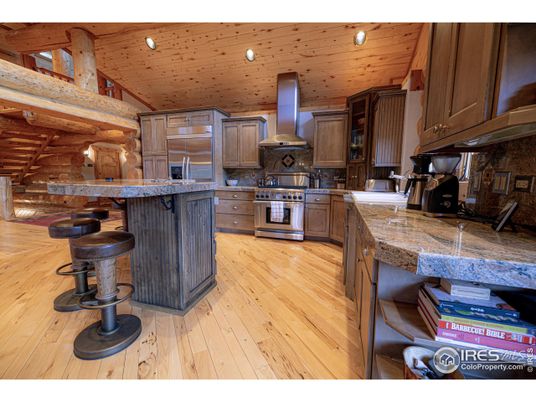 Interior, Kitchen, Recessed Lighting, Stainless Steel Appliances, Wooden Beams, Wooden Ceilings, Wood Texture Flooring