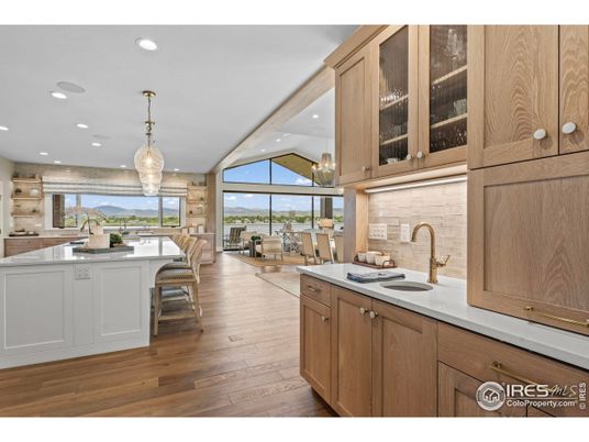 Chandelier, Dining room, Interior, Kitchen, Living room, Pendant Lights, Recessed Lighting, Wood Texture Flooring