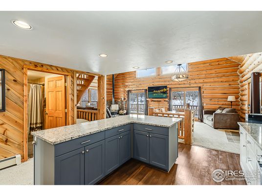 Interior, Kitchen, Recessed Lighting, Wood Texture Flooring, Wooden Walls