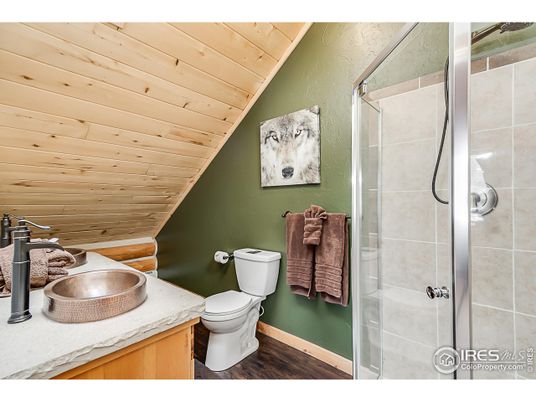 Bathroom, Glass Shower, Interior, Wooden Ceilings, Wood Texture Flooring