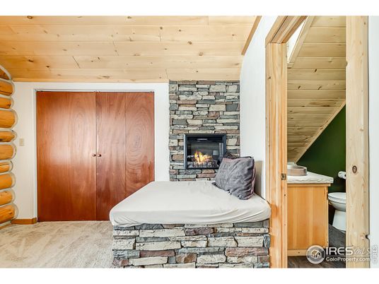 Bathroom, Fireplace, Interior, Stone Walls, Wooden Ceilings, Wooden Walls