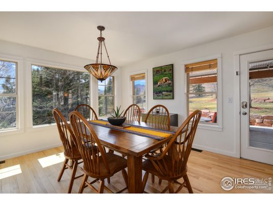 Dining room, Interior, Pendant Lights, Wood Texture Flooring