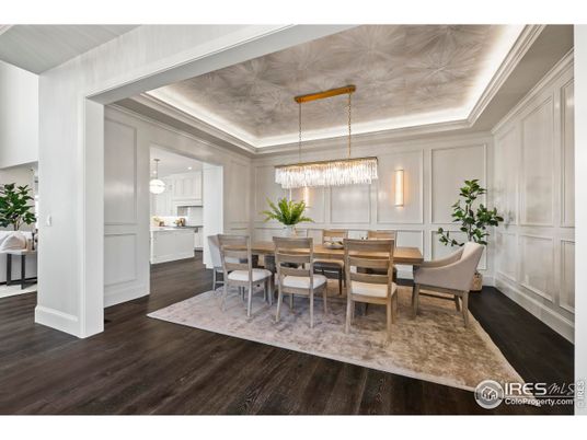 Chandelier, Dining room, Interior, Pendant Lights, Wood Texture Flooring