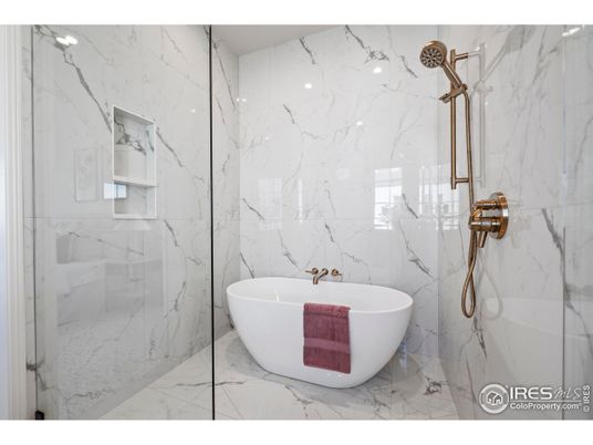 Bathroom, Free Standing Baths, Glass Shower, Interior, Marble, Marble Walls