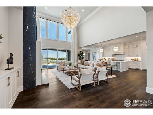 Chandelier, Interior, Kitchen, Living room, Marble Walls, Pendant Lights, Recessed Lighting, Wood Texture Flooring