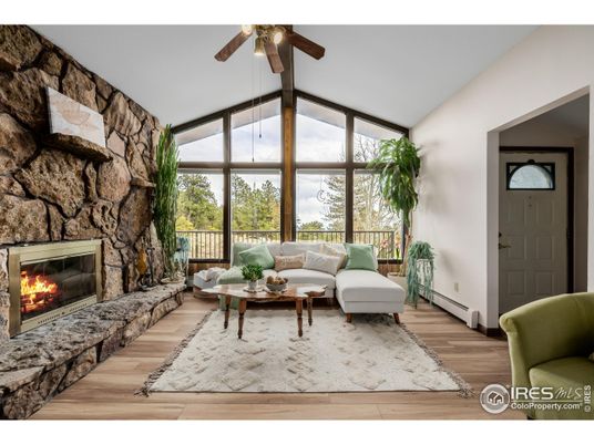Fireplace, Interior, Living room, Stone Walls, Wood Texture Flooring