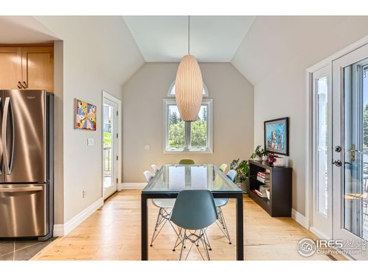 Dining room, Interior, Kitchen, Pendant Lights, Wood Texture Flooring