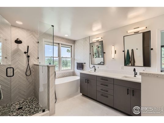 Bathroom, Dual Sink Vanities, Glass Shower, Interior, Recessed Lighting