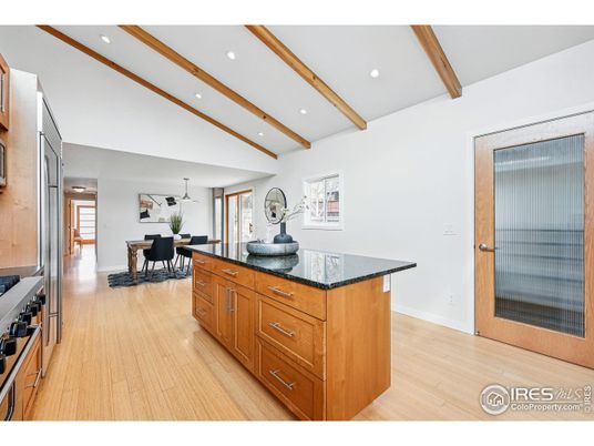 Dining room, Interior, Recessed Lighting, Wooden Beams, Wood Texture Flooring