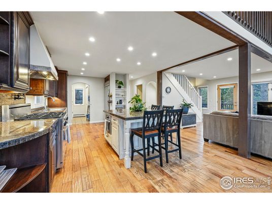 Interior, Kitchen, Living room, Recessed Lighting, Stainless Steel Appliances, Wood Texture Flooring