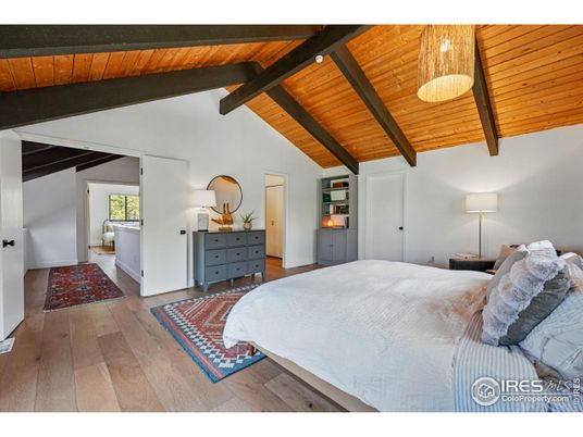 Bedroom, Interior, Pendant Lights, Wooden Beams, Wooden Ceilings, Wood Texture Flooring