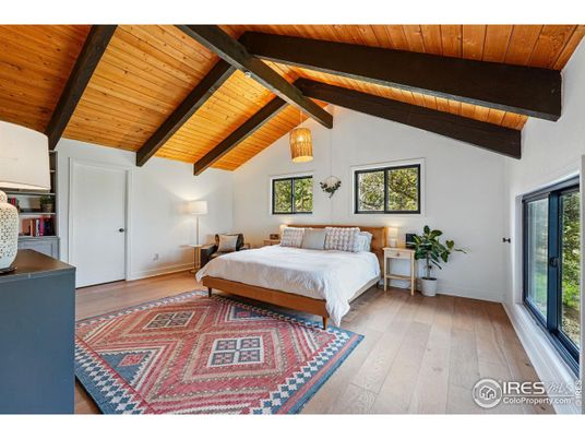 Bedroom, Interior, Pendant Lights, Wooden Beams, Wooden Ceilings, Wood Texture Flooring