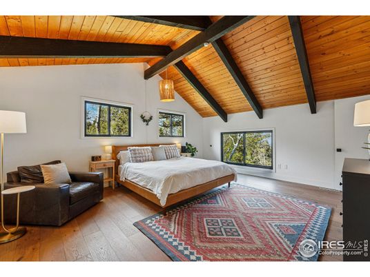 Bedroom, Interior, Pendant Lights, Wooden Beams, Wooden Ceilings, Wood Texture Flooring