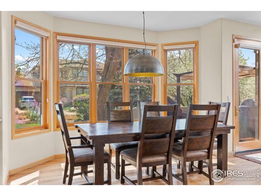 Dining room, Interior, Pendant Lights, Wood Texture Flooring