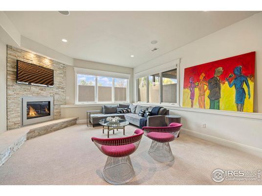 Fireplace, Interior, Living room, Recessed Lighting, Stone Walls
