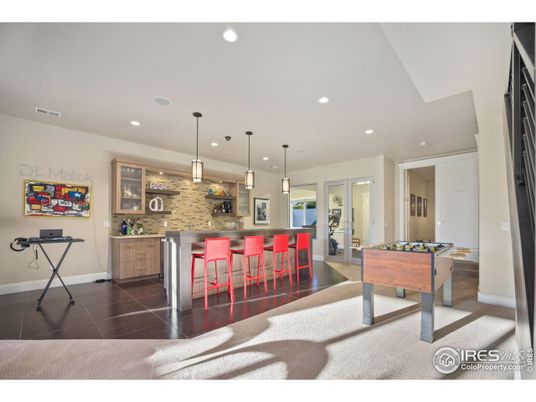 Billiard Table, Game Room, Interior, Pendant Lights, Recessed Lighting, Stone Walls