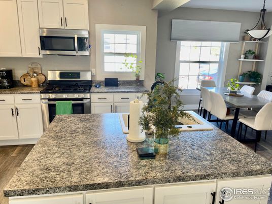 Dining room, Interior, Kitchen, Stainless Steel Appliances, Wood Texture Flooring
