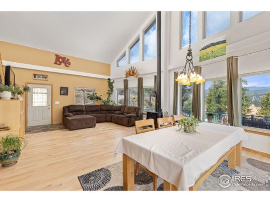 Dining room, Interior, Living room, Pendant Lights, Wood Texture Flooring