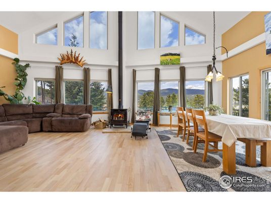 Dining room, Fireplace, Interior, Living room, Pendant Lights, Wood Texture Flooring