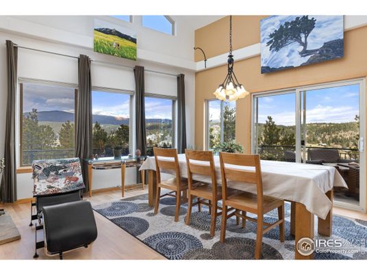 Dining room, Interior, Pendant Lights, Wood Texture Flooring