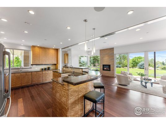 Fireplace, Interior, Kitchen, Living room, Pendant Lights, Recessed Lighting, Wood Texture Flooring