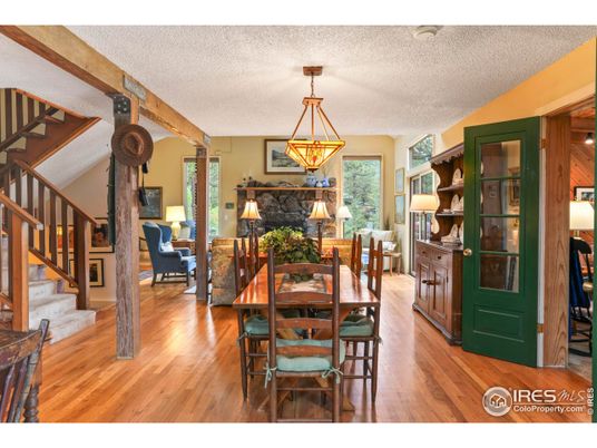 Dining room, Interior, Pendant Lights, Wood Texture Flooring