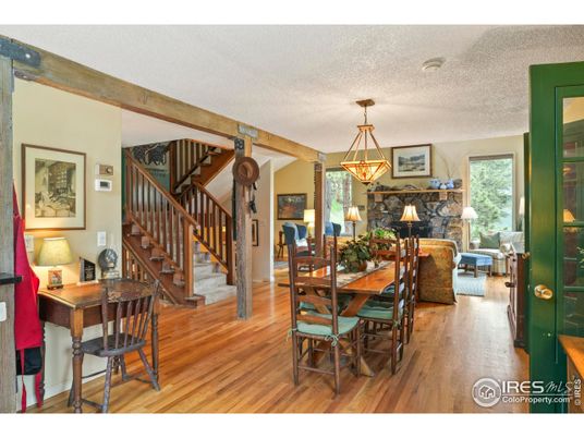 Dining room, Interior, Pendant Lights, Wood Texture Flooring