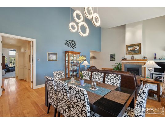 Dining room, Fireplace, Interior, Living room, Pendant Lights, Wood Texture Flooring