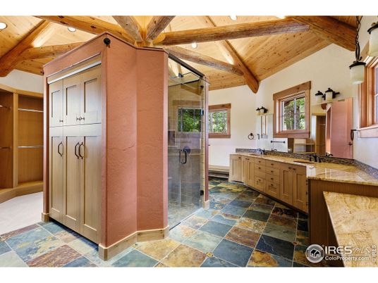 Bathroom, Glass Shower, Interior, Recessed Lighting, Wooden Beams, Wooden Ceilings