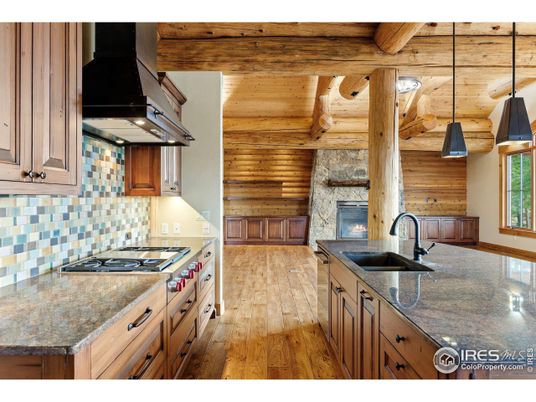 Fireplace, Interior, Kitchen, Pendant Lights, Wooden Ceilings, Wood Texture Flooring