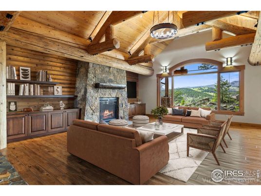 Fireplace, Interior, Living room, Pendant Lights, Wooden Beams, Wooden Ceilings, Wood Texture Flooring, Wooden Walls