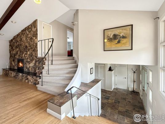 Fireplace, Interior, Recessed Lighting, Wood Texture Flooring