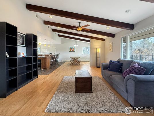 Dining room, Interior, Kitchen, Living room, Pendant Lights, Recessed Lighting, Wooden Beams, Wood Texture Flooring