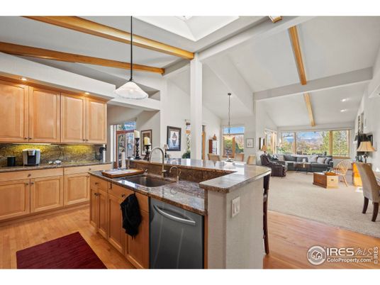 Interior, Kitchen, Living room, Pendant Lights, Recessed Lighting, Wooden Beams, Wood Texture Flooring