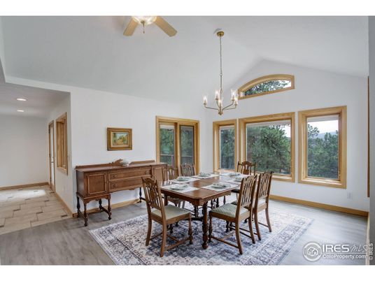 Chandelier, Dining room, Interior, Pendant Lights, Recessed Lighting, Wood Texture Flooring