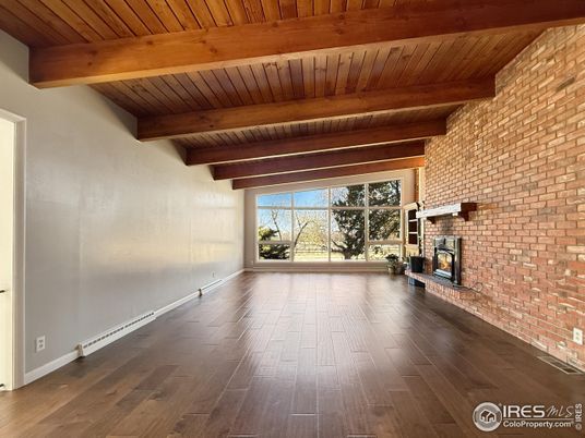 Empty room, Fireplace, Interior, Stone Walls, Wooden Beams, Wooden Ceilings, Wood Texture Flooring