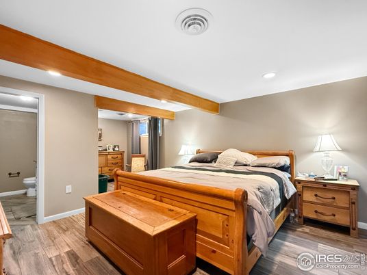 Bathroom, Bedroom, Interior, Recessed Lighting, Wooden Beams, Wood Texture Flooring