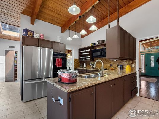 Interior, Kitchen, Pendant Lights, Stainless Steel Appliances, Wooden Beams, Wooden Ceilings, Wood Texture Flooring