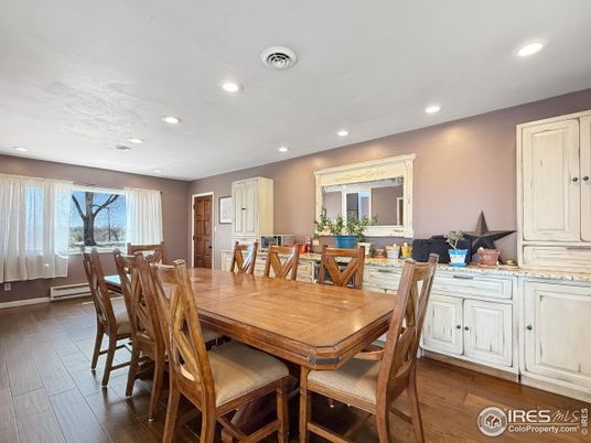 Dining room, Interior, Recessed Lighting, Wood Texture Flooring
