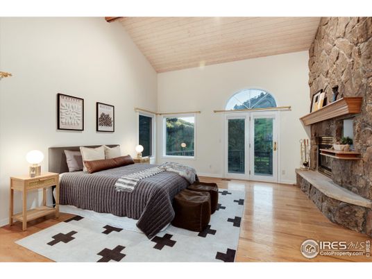 Bedroom, Fireplace, Interior, Wood Texture Flooring
