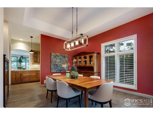 Dining room, Interior, Pendant Lights, Recessed Lighting, Wood Texture Flooring