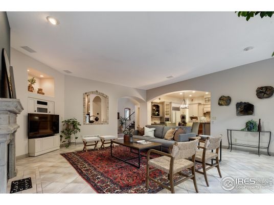 Fireplace, Interior, Kitchen, Living room, Recessed Lighting