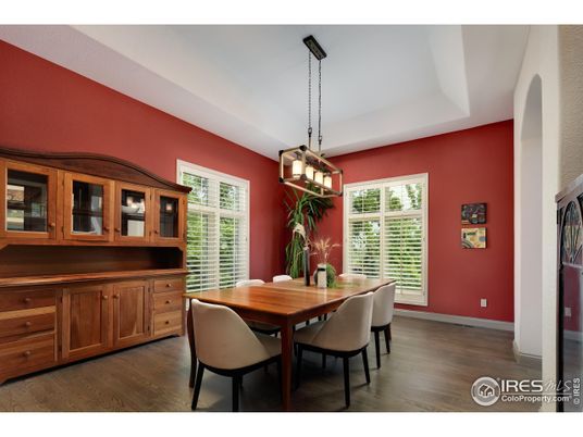 Dining room, Interior, Pendant Lights, Wood Texture Flooring