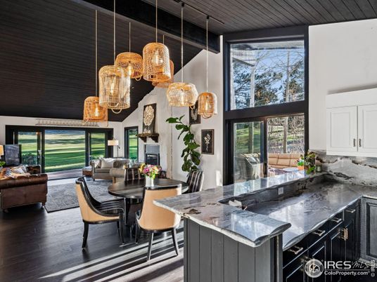 Chandelier, Dining room, Fireplace, Interior, Kitchen, Living room, Pendant Lights, Wood Texture Flooring