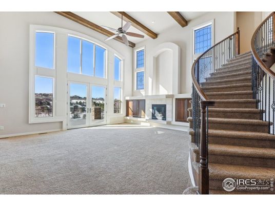 Fireplace, Interior, Recessed Lighting, Wooden Beams