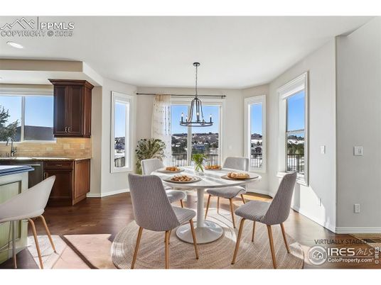 Dining room, Interior, Pendant Lights, Recessed Lighting, Wood Texture Flooring